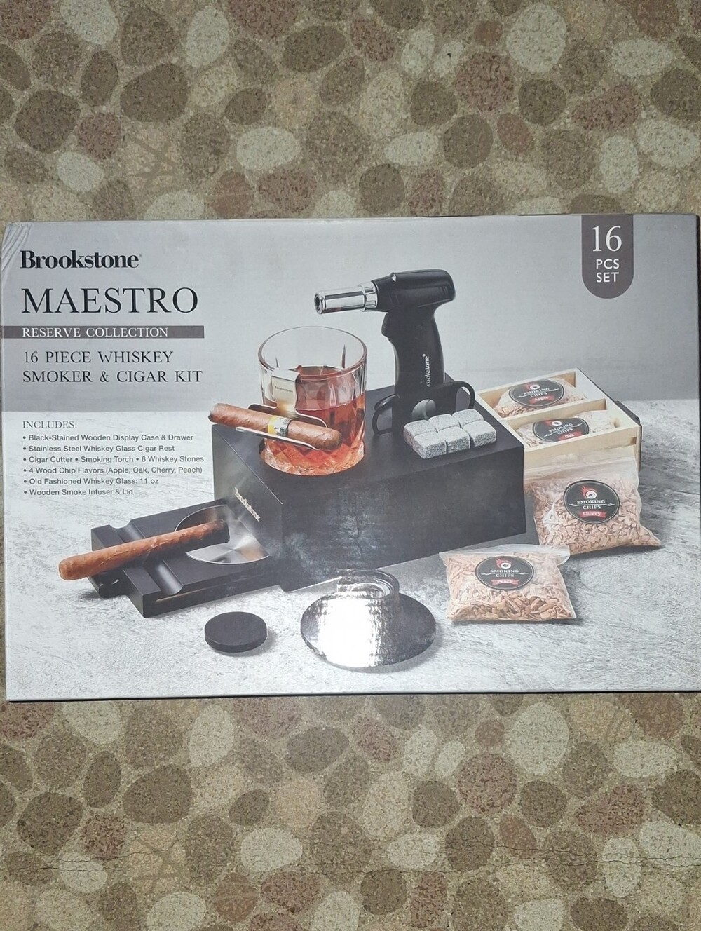 Brookstone Maestro Whiskey Smoker & Cigar Kit — Black and Silver Accents